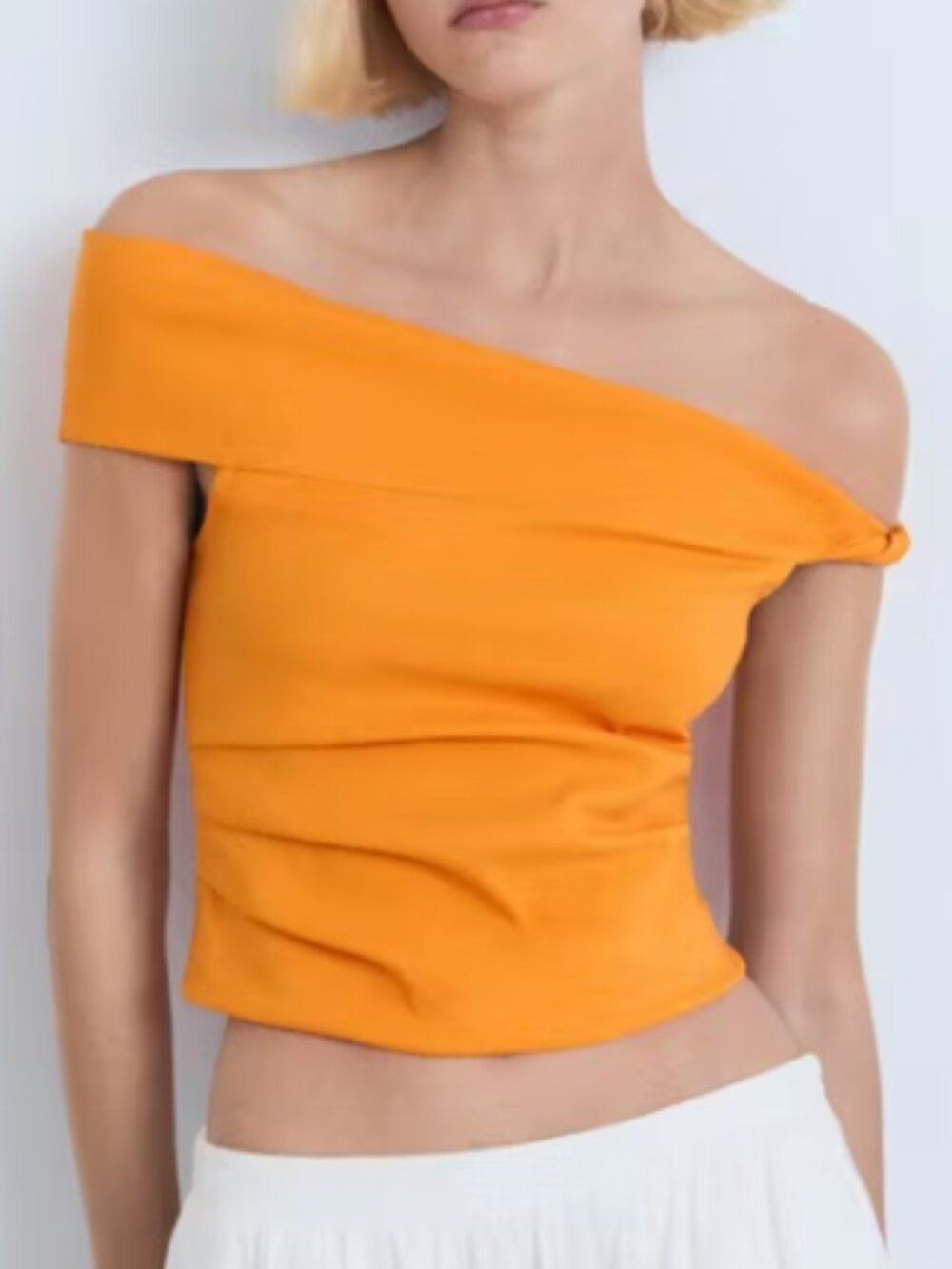 MNG - Orange Asymmetrical Strapless Top